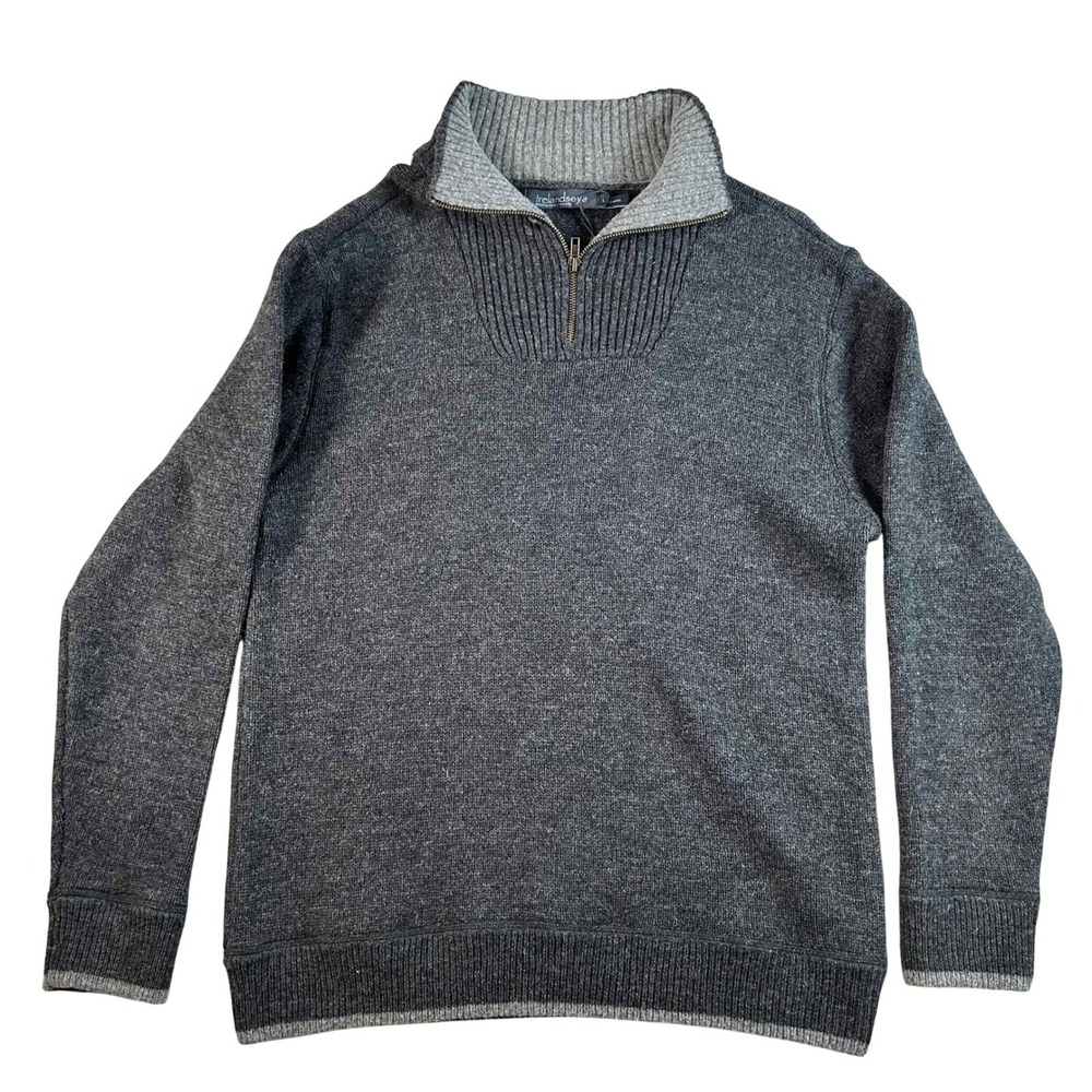 IrelandsEye Mens Charcoal Gray 100% Wool Quarter Zip Mock Neck Sweater Large